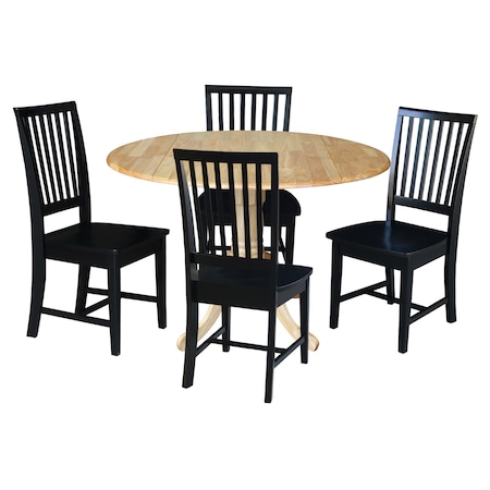 International Concepts 42 in. Dual Drop Leaf Table with 4 Slat Back Dining Chairs - 5 Piece Dining Set K01-42DP-C46-265-4